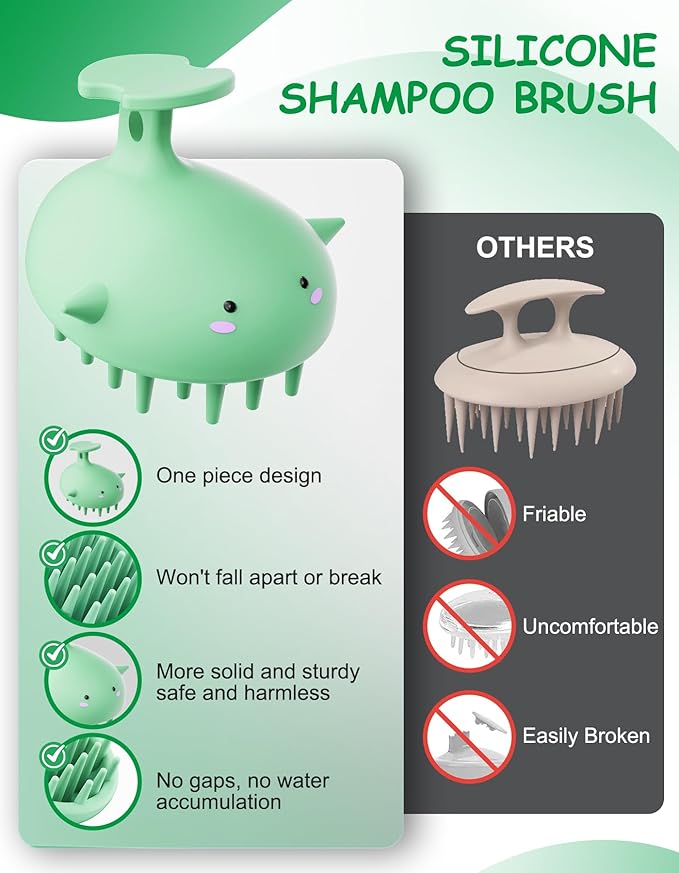 Scalp Massager Hair Growth Shampoo Brush, Silicone Scalp Scrubber Shower Scalp Brush for Hair, Head Massager Scalp Exfoliator for Dandruff Removal, Wet Dry Scalp Massage Tool for Hair Care, Green