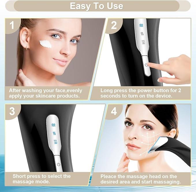 Face and Neck Massager,Multifunctional Facial Skin Care Tools,3 in 1 Facial Massager, and Vibration Technologies for Skin Care,Improve,Firm,Tightening and Smooth (Black)