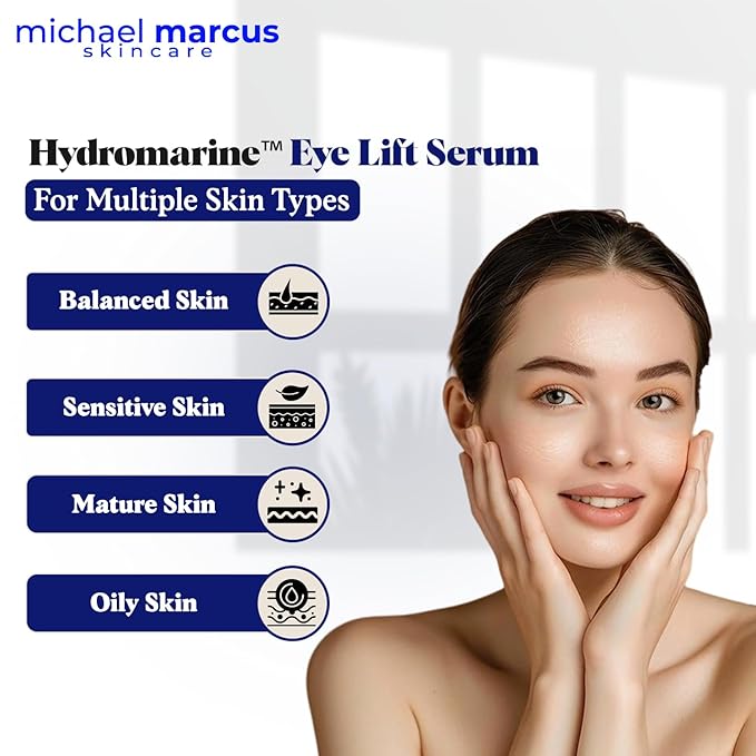 Micheal Marcus Hydromarine™ Eye Lift Serum - Reduces Wrinkles, Puffiness, Fine Line & Dark Circles - Under Eye Serum Improves Skin Elasticity, Skin texture & Brighten Complexion (30ml, 1 fl. oz)