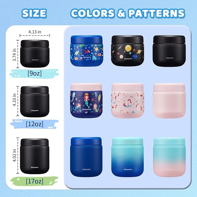 12 OZ Girls Thermo Food-Jar with Cooler Bag - Leakproof Kids Thermal Lunch Box, Wide Mouth Insulated Food Container Box for Fruits Veg Soup sandwich, Cute Pink Unicorn