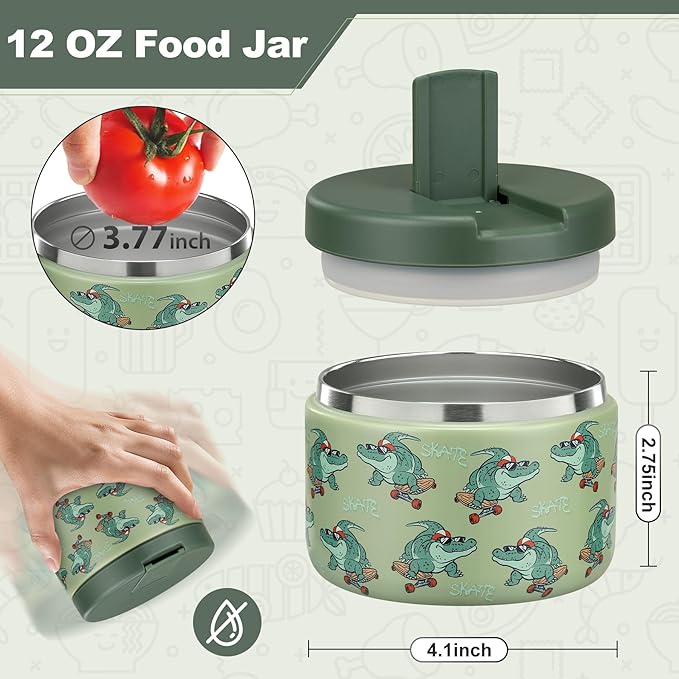 12oz Kids Soup Thermo for Hot Food Insulated Vacuum Food Jar with Buckle Lid, Stainless Steel Wide Mouth Leak Proof Lunch Container for School Travel 1 Pack