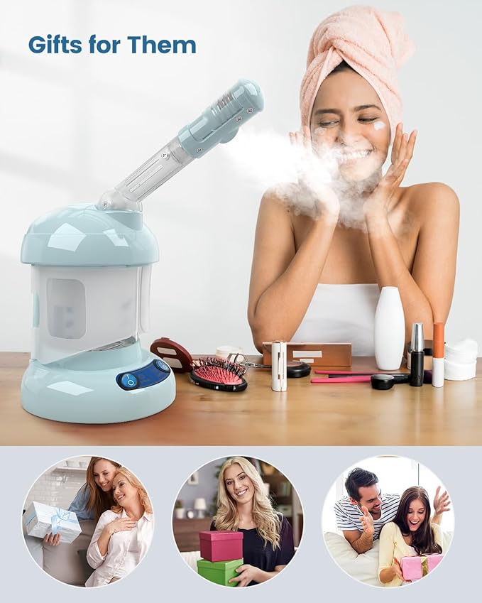 Kingsteam Tabletop Facial Steamer - Ozone Steamer with 360° Rotatable Arm - Professional Nano Ionic Facial Steamer for Deep Cleaning - Portable for Personal Care Use at Home or Salon, Blue