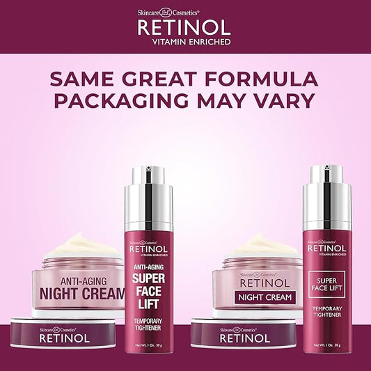 Retinol Super Face Lift - Visibly firms and tightens for a lifted, younger look. Infused, with Vitamins C & E + Retinol Night Cream – Works While You Sleep to Restore and Reduce Fine Lines and Wrinkle