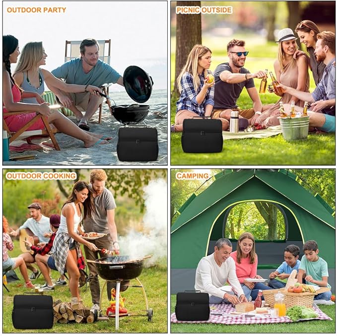 16L Camping Storage Bag, Water Resistant Padded Camping Organizer, with Multiple Pockets and Handle, for Outdoor BBQ Cooking Essentials, Black