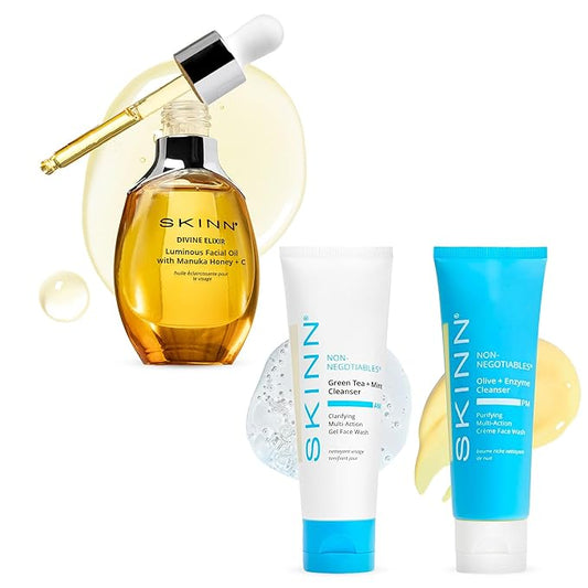 SKINN Luminous Facial Oil & Day & Night Hydrating Face Wash Skincare Bundle