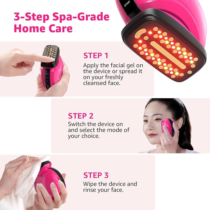 Microcurrent Facial Device Face Lift: iFae 3 in 1 Light Therapy for Face, Portable Face Lift Device for 90 Seconds Lifting, Tightening, Skin Rejuvenation Anti-Aging Wrinkle Skin Salon at Home (Pink)