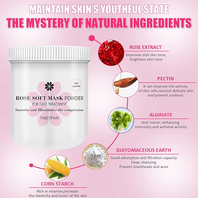 Upgrade Rose Jelly Mask Powder for Facials Professional with Narutal Seaweed Algae Seed Face Mask, Beauty Salon Home Spa