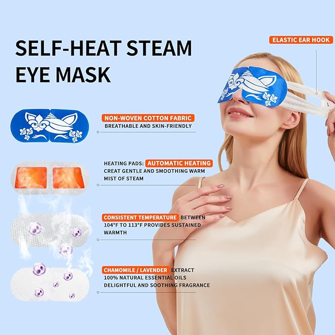 steam Eye mask for Dry Eyes,self-Heating Eye mask for Sleeping,SPA,Relief Stress and Eye Fatigue (10 pcs, Chamomile)