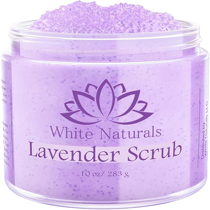Lavender Oil Body Scrub, Organic Exfoliator for Soft Skin, Pure Exfoliate, Deep Cleanse, Natural Women Exfoliating Dead Sea Salt Face Scrub, Moisturizing Skin, Acne, Cellulite, Scars, LARGE 12oz Jar