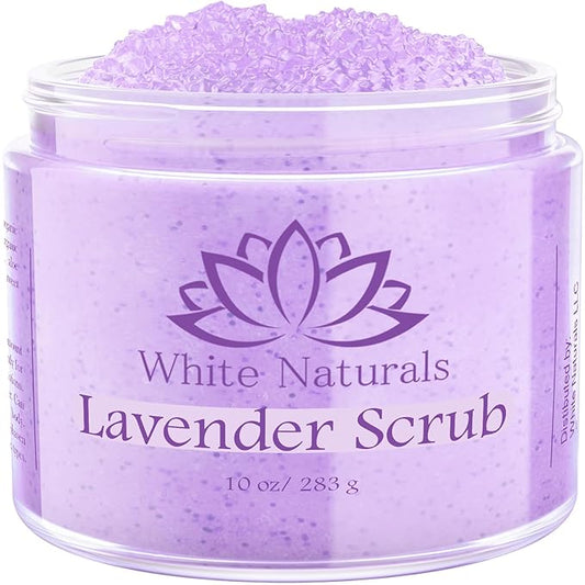 Lavender Oil Body Scrub, Organic Exfoliator for Soft Skin, Pure Exfoliate, Deep Cleanse, Natural Women Exfoliating Dead Sea Salt Face Scrub, Moisturizing Skin, Acne, Cellulite, Scars, LARGE 12oz Jar