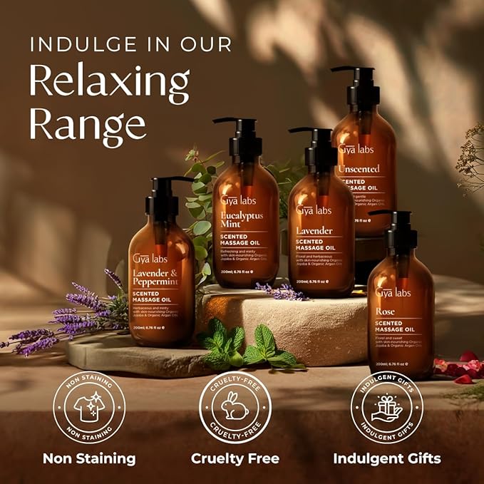 Gya Labs Relaxing Massage Oil for Sore Muscles - 6.76 Fl Oz - 100% Pure Natural Spa Quality for Skin & Body Relaxing, Sore Muscle Massage Oil with Non Greasy for Men & Women