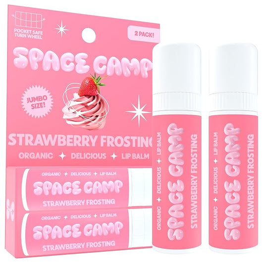 Space Camp Wellness Jumbo Lip Balm - Strawberry Frosting Organic Flavored Balm (2 Pack)
