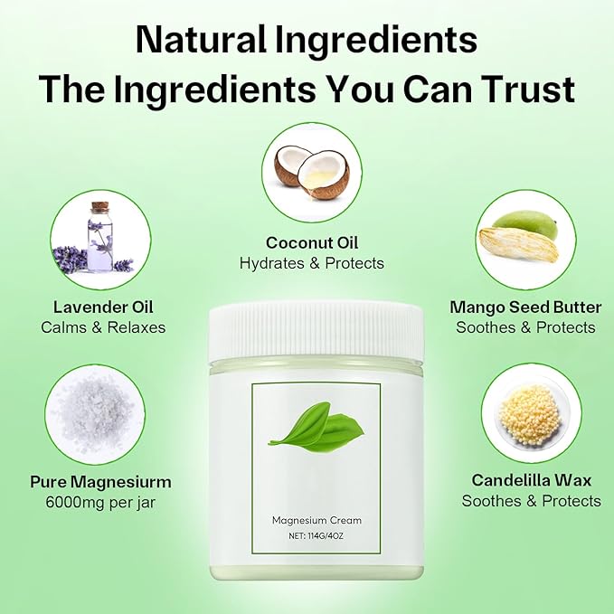 Magnesium Cream for Neuropathy, 4OZ Magnesium Body Butter, Neuropathy Cream, Deeply Moisturizes and Soft Smooth Skin, Suitable for All Skin Types