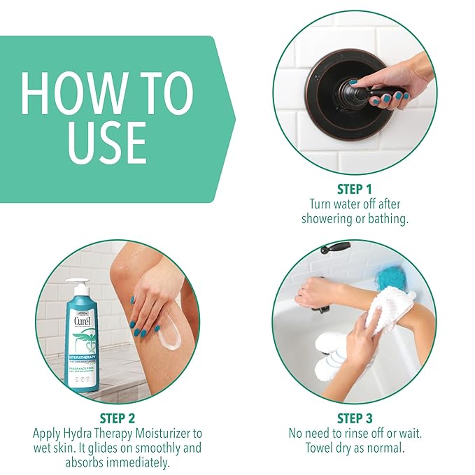 Curel Hydra Therapy In Shower Lotion, Itch Defense Body Moisturizer with Advanced Ceramide Complex, Vitamin E, & Oatmeal Extract, 12 Oz