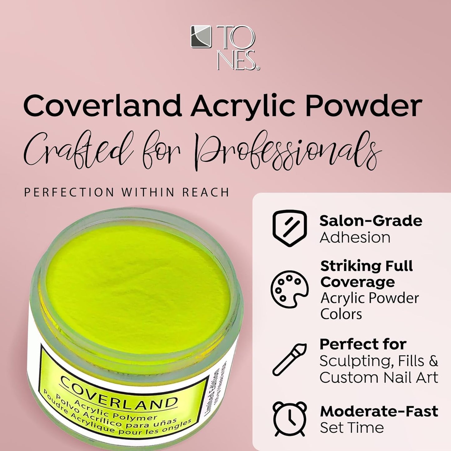 Tones Coverland Acrylic Nail Powder "Let's Go Party" - Limited Edition Acrylic Powder for Nail Design, Sculpting, and Masking Nail Bed Imperfections - Professional Acrylic Nail Supplies - (1.5 Oz)