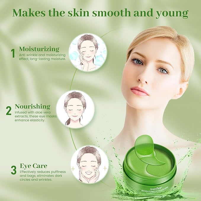 Under Eye Mask, 60 PCS Aloe Vera Under Eye Patches for Dark Circles, Eye Puffiness & Dark Circles Treatment,Under Eye Gel Pads, Eye Bags Treatment, Eye Mask Patches Skincare