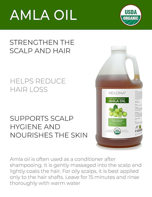 velona Amla Oil USDA Certified Organic - 1 Gallon / 128 Fl Oz | 100% Pure and Natural Carrier Oil | Extra Virgin, Unrefined, Cold Pressed