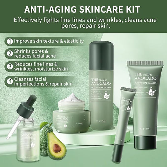 Avocado Skin Care Set, 13-In-1 Travel Skincare Kits for Hydrating & Soothing Skin, Daily Care Routine Kit with Avocado, Anti Aging Facial Kit for Women, Reduces Acne, Fine Lines & Wrinkles.