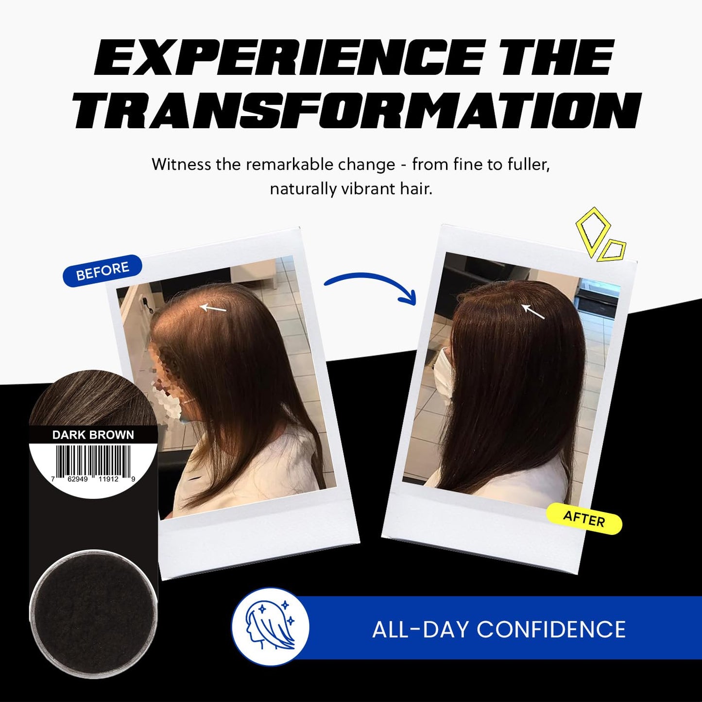 PrimeLook Hair Building Fibers, Luxurious Building Fibers for Thinning Hair, Superior Formula for Men & Women, Instant Volume, Matches Colors (27.5g, Dark Brown)