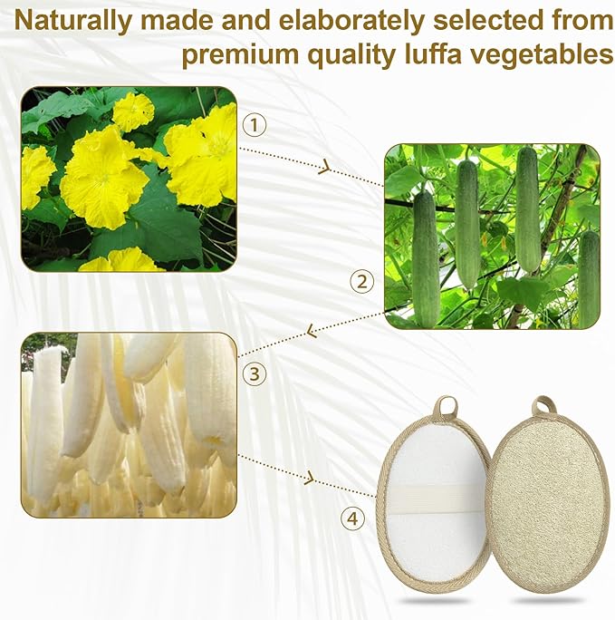 Loofah Exfoliating Body Scrubber (2 Pack), Natural Body Scrubbers for Shower Exfoliator, 100% Natural Lufa Bath Scrub Loofa Sponge Pad, Large Lufas for Men and Women Loufa Biodegradable Luffa Brown