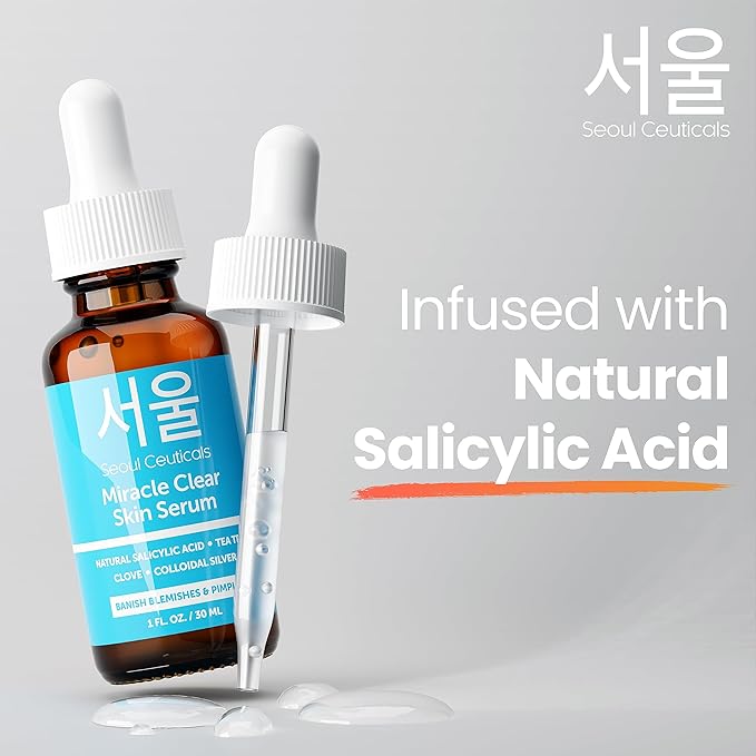 SeoulCeuticals Korean Acne Serum, Skin Care Treatment for Acne Prone Skin - Rapid Action Salicylic Acid, Tea Tree & Clove For Even Skin Tone 1oz