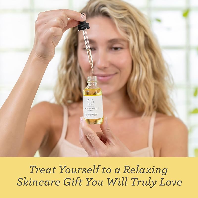 Lizush Grapefruit Body Oil - 2 oz Natural, Vegan, Non-GMO Moisturizing Bath Oil for Silky Skin with Premium Essential Oils - Handmade in the USA