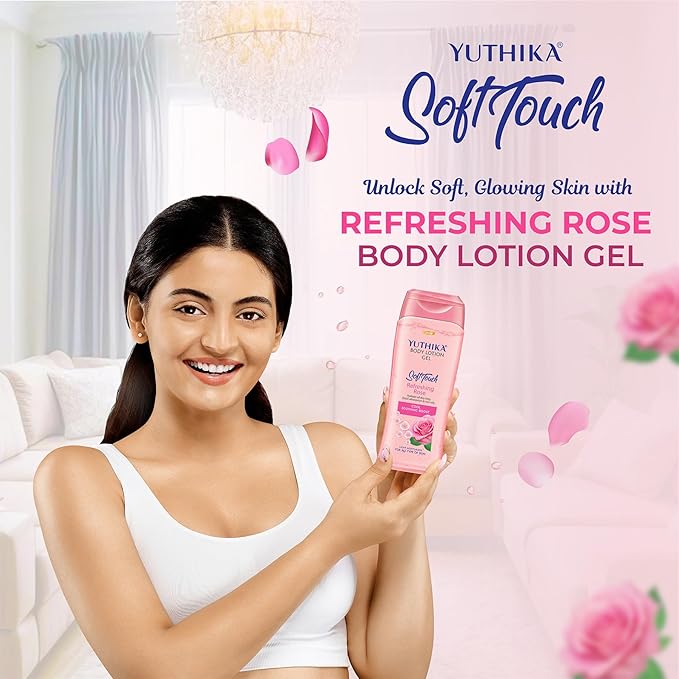 Yuthika Body Lotion Gel Refreshing Rose 300ml Pack of 1, Soft Touch Gel Body Lotion for Summer, Winter, Light Moisture for Face and All Skin Types, Rose Body Lotion