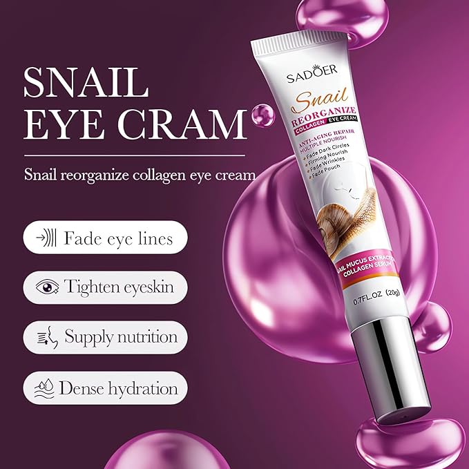 Snail Recombinant Collagen Eye Cream,Snail Repair Eye Cream with Snail Mucin Extract and Collagen,Anti-Aging Moisturizerfor Blemish Care - Effective Eye Repair and Anti-Wrinkle Formula (1PCS)