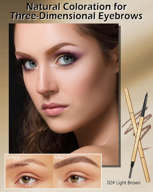 Eyebrow Pencil, 12Pcs Light Brown Ultra-Fine Retractable Eye Brow Pencil,Long-Lasting Waterproof Eyebrow Tint Pen Kit for Define Shape and Fill Brow,Thanksgiving Eye Makeup Gift Set for Women Girl-02