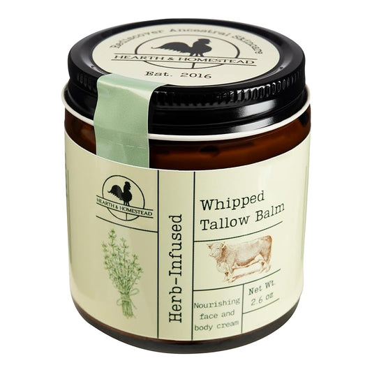 Handmade Whipped Tallow Balm (Herb-Infused/Unscented) - Large Jar - 2.6 oz