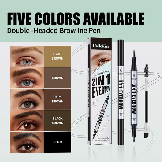 Eyebrow Pen,2-in-1 Dual-Ended Eye Brow Pencil with 2-Fork-Tip and Precise Brush-Tip, Microblading Eyebrow Pen for Waterproof Long Lasting Natural Hair-Like Brows (Black Brown)