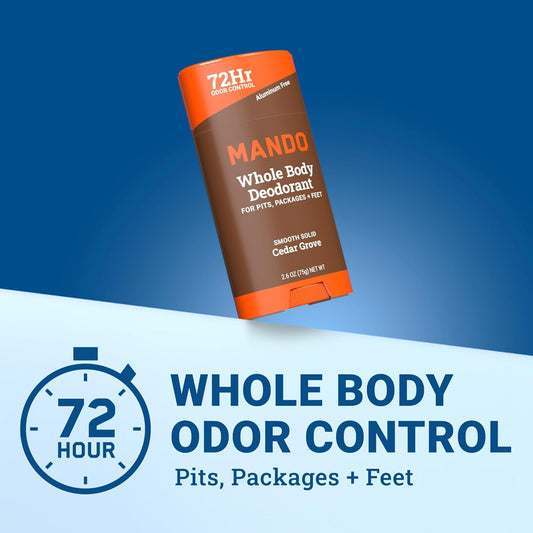 Mando Whole Body Deodorant For Men - Smooth Solid Stick - 72 Hour Odor Control - Aluminum Free, Baking Soda Free, Skin Safe - 2.6 Ounce (Pack of 2) - Cedar Grove