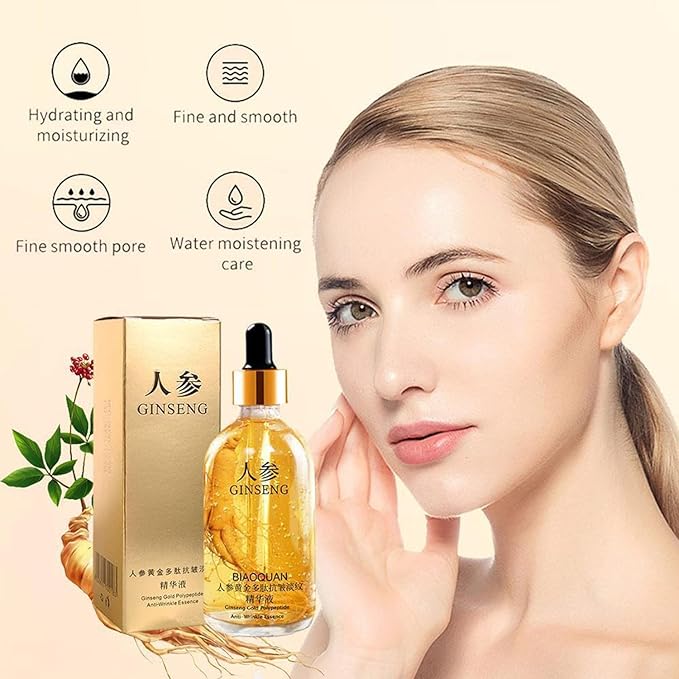 Ginseng Serum,Ginseng Polypeptide Anti-Ageing Essence Oil,Ginseng Gold Polypeptide Anti-Wrinkle Essence,One Ginseng Per Bottle for Tightening Sagging Skin Reduce Fine Lines (2PCS)