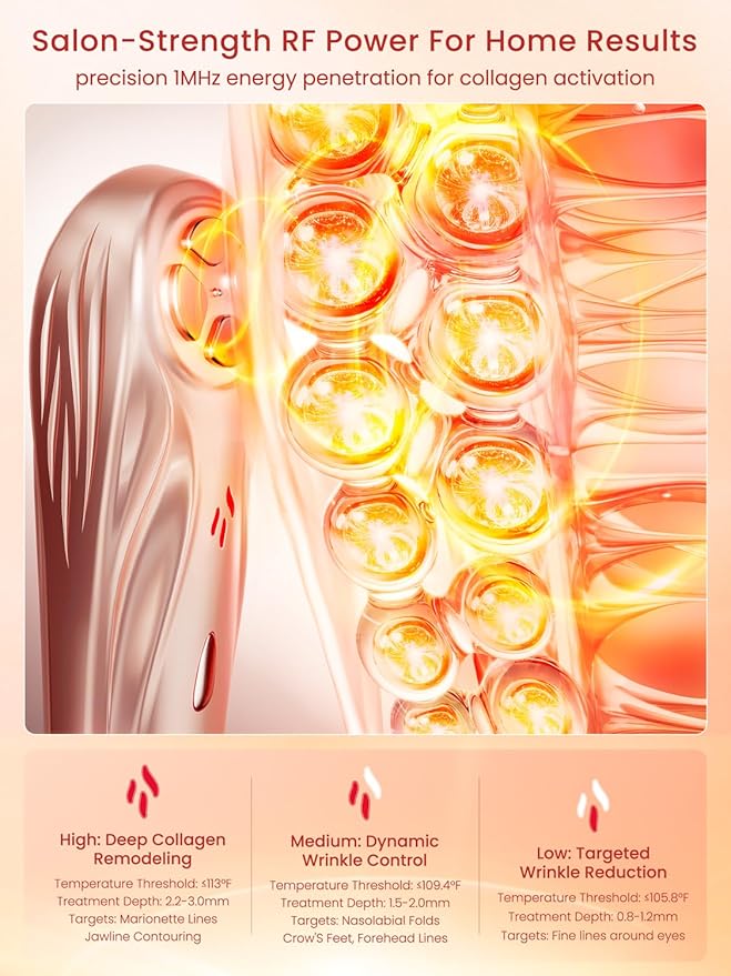 Radio Frequency Skin Tightening Device, Anti-Aging Face Machine for Wrinkle Removal, Lifting & Firming, Wireless Home Beauty Device with 3 Levels, at-Home Skin Renewal