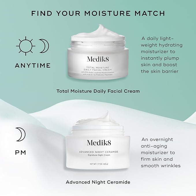 Medik8 Total Moisture Daily Facial Cream - Hydrating Peptide Face Moisturizer with Hyaluronic Acid - Plumps Skin - Supports Skin Barrier - 1.6 oz