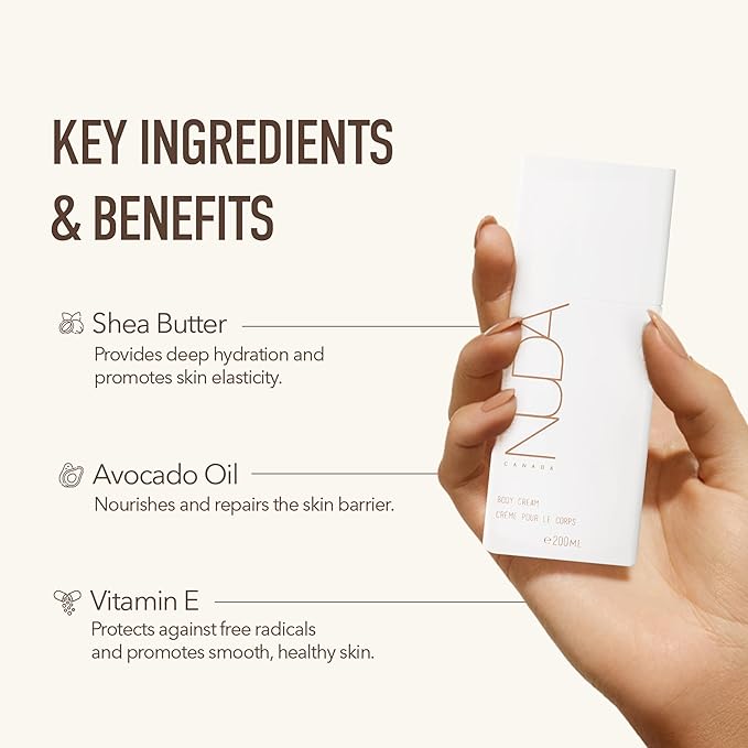 Nuda Body Cream | Sunless Tan-Safe Body Moisturizer for Women | Hydrating Body Lotion with Shea Butter, Avocado Oil, & Vitamin E | Sulfate & Paraben Free Body Lotion, (200 mL)