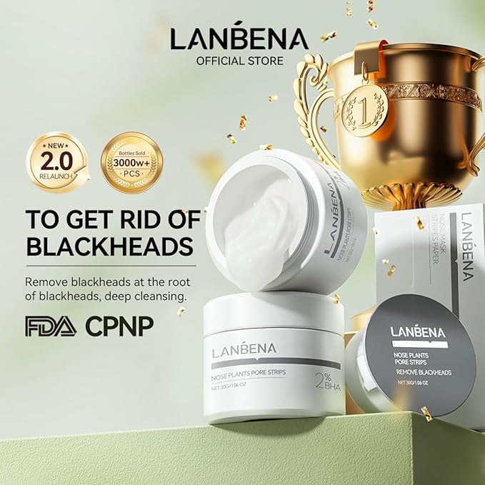 LANBENA 2.0 Blackhead Remover - 60 Pieces Peel Off Mask for Nose & Face, Nose Plants Pore Strips with Salicylic Acid, Blackhead Removal Kit 1.05oz
