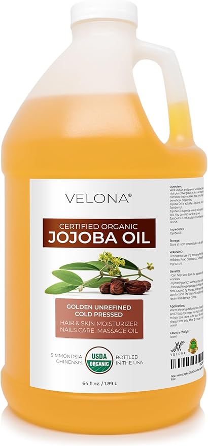 velona Jojoba Oil USDA Certified Organic - 64 Fl Oz | 100% Pure and Natural Carrier Oil| Golden, Unrefined, Cold Pressed, Hexane Free