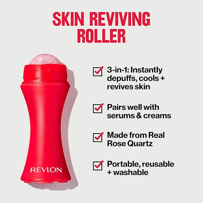 Revlon Skin Reviving Roller with Rose Quartz for All-Day Facial Reviving & Brightening, Compact & Reusable, Gentle on Skin, 1 count