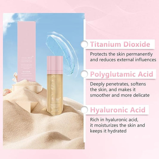 2PCS Sunglaze Sheer Setting Mist Sunscreen SPF 50, Broad Spectrum Shimmering Body Oil Mist, Non-Greasy, Fast-absorbing for Face and Body