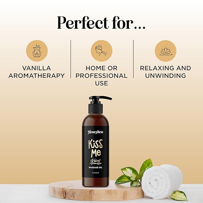 Vanilla Sensual Massage Oil for Couples - Relaxing Full Body Massage Oil for Date Night with Moisturizing Coconut and Sweet Almond Oil - Vegan Non Staining Non Greasy Silky Smooth Gliding Formula