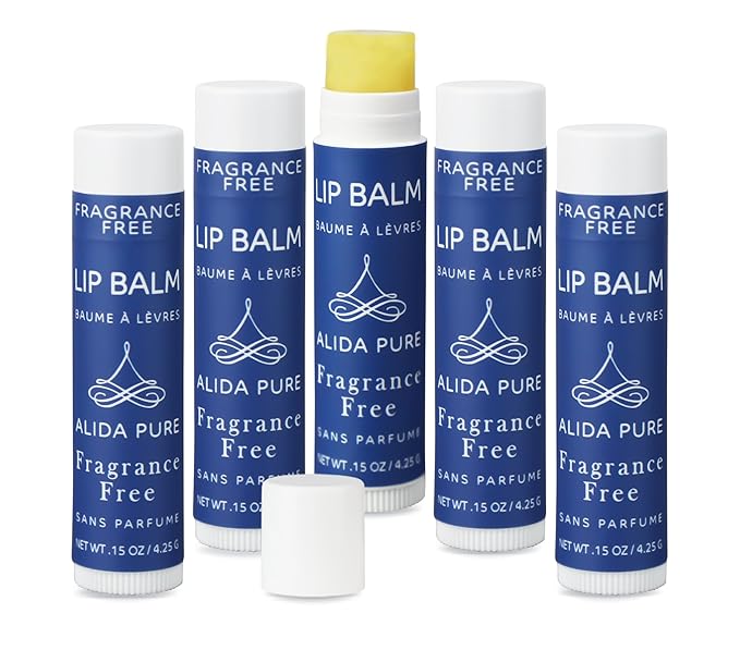 Fragrance Free Lip Balm, Vegan Lip Balm Set, Unscented, No Flavor, Beeswax Free, Organic Jojoba Oil, Avocado Oil, Vitamin E, Natural Moisturizer for Dry, Chapped, or Cracked Lips 5 Tube Set