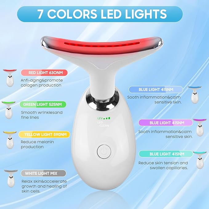 7-Color Light Facial Massager & Neck Contouring Device - Beauty Slimming Tool with Heat Therapy