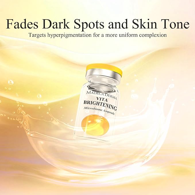 MADECA DERMA Vita Brightening Microbiome Ampoule – Brightening with Vitamins C & E, Hyaluronic Acid & Antioxidants, Korean Skincare for Radiant, Even Tone & Dark Spot Care (0.23 fl oz x 5 Bottles)