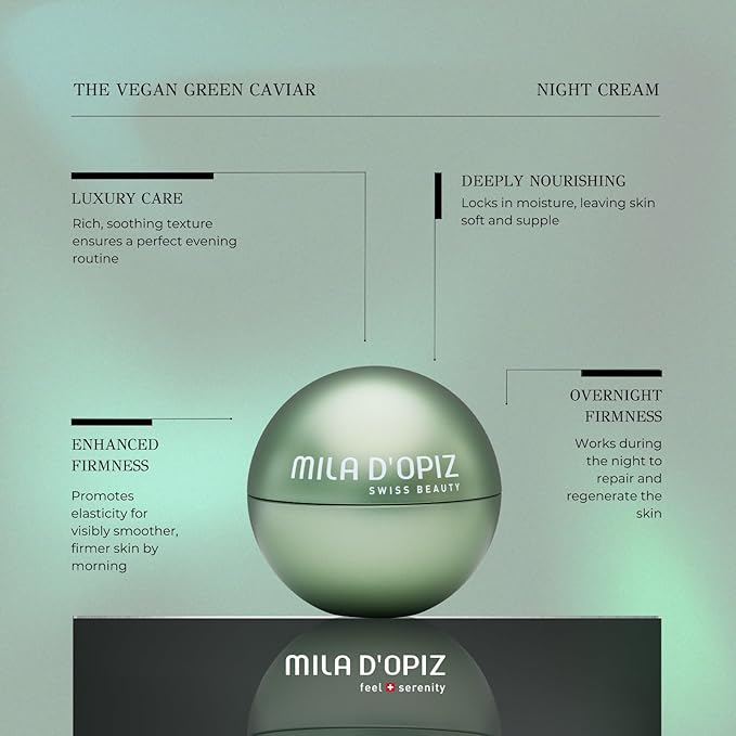 Mila d'Opiz The Vegan Green Caviar Night Cream - Face Moisturizer with Aloe Vera - Toning and Firming - Anti Aging Moisturizer Face Cream - 1.69 oz