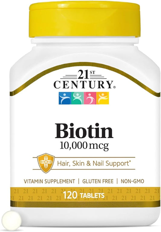 21st Century Biotin Tablets, 10,000 mcg, Unflavored 120 Count