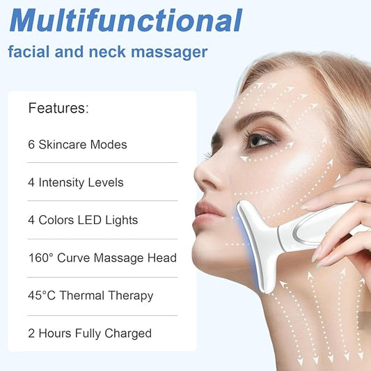 Red-Light-Therapy-for-Face and Neck, Anti-Aging Facial and Neck Massager, Soothing and Relaxing Face Massager Device with 4 Color LED Therapy, Vibration and Thermal Functions for Skin Care (White)