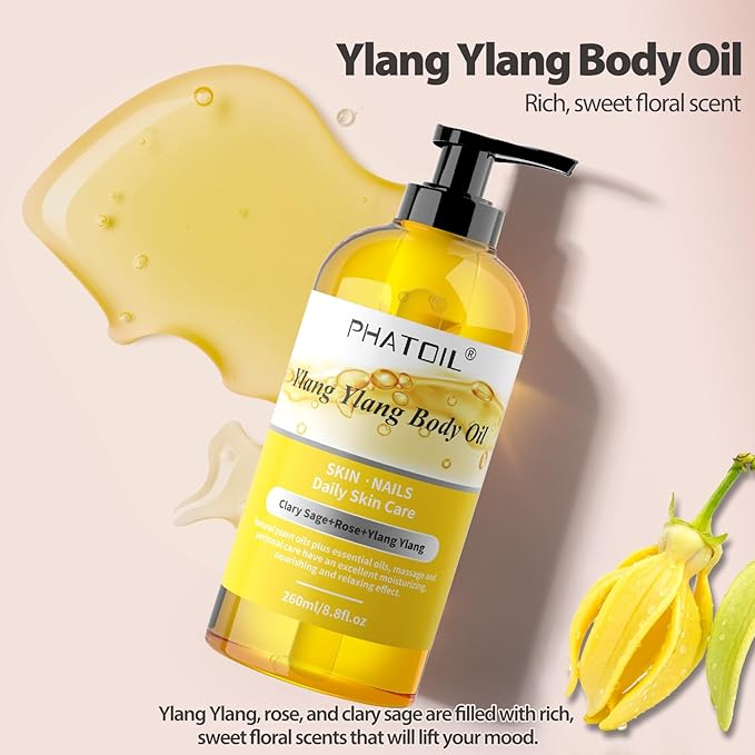 Vanilla Body Oil & Ylang Ylang Body Oil 260ML, Premium Body Oil for Moisturizing Skin