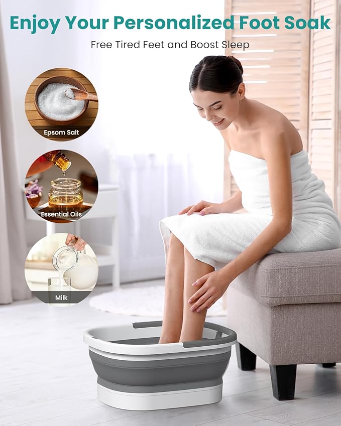 Nekteck Foot Soaking Tub Collapsible Bucket for Foot Bath Soak Tub, Foot Basin Foot Soaker with 138 Acupressure Nodes and Pumice Stone for Feet Massager Pedicure Foot Spa, Gifts for Men Women Dad Mom