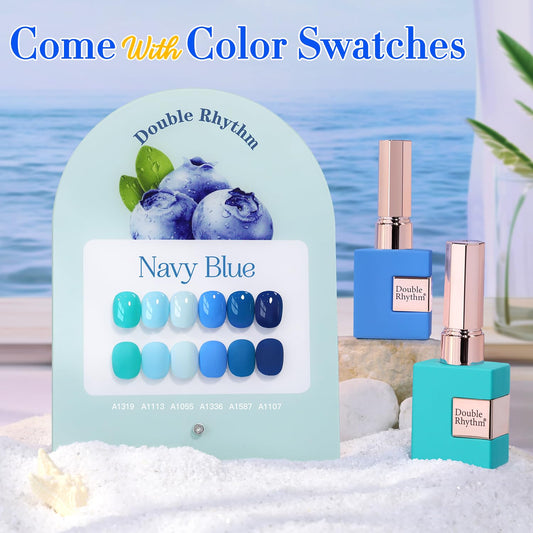 Double Rhythm 6 Pcs 15 ML Gel Polish Set Same Color Same Bottle Soak Off Gel Polish Kit Nail Art Manicure Salon DIY at Home for Women (Light Blue Dark Navy Teal-T6-14)